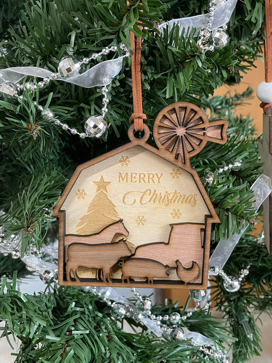 Farm Animal Scene Layered Ornament