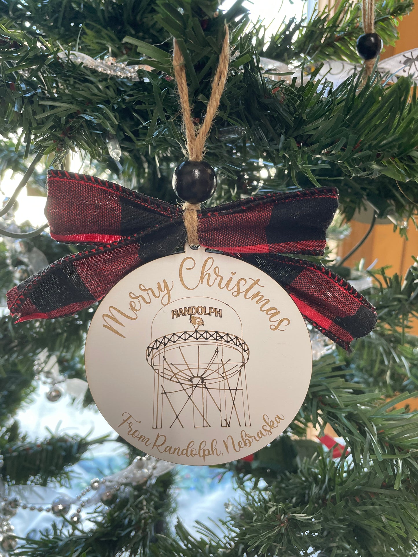 Randolph, Nebraska Water Tower Christmas Greeting Ornament